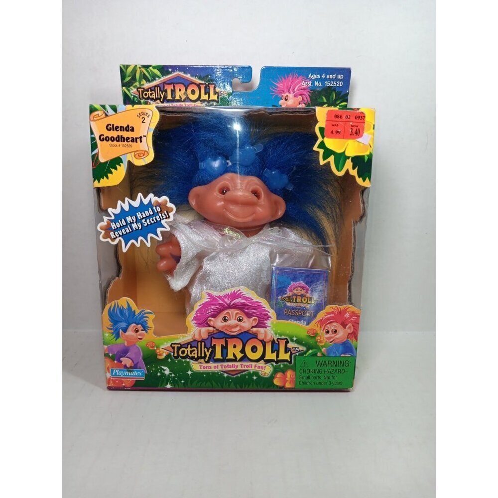 New Vtg 2001 Totally Troll Glenda Goodheart Playmates Blue Hair Dam Trolls